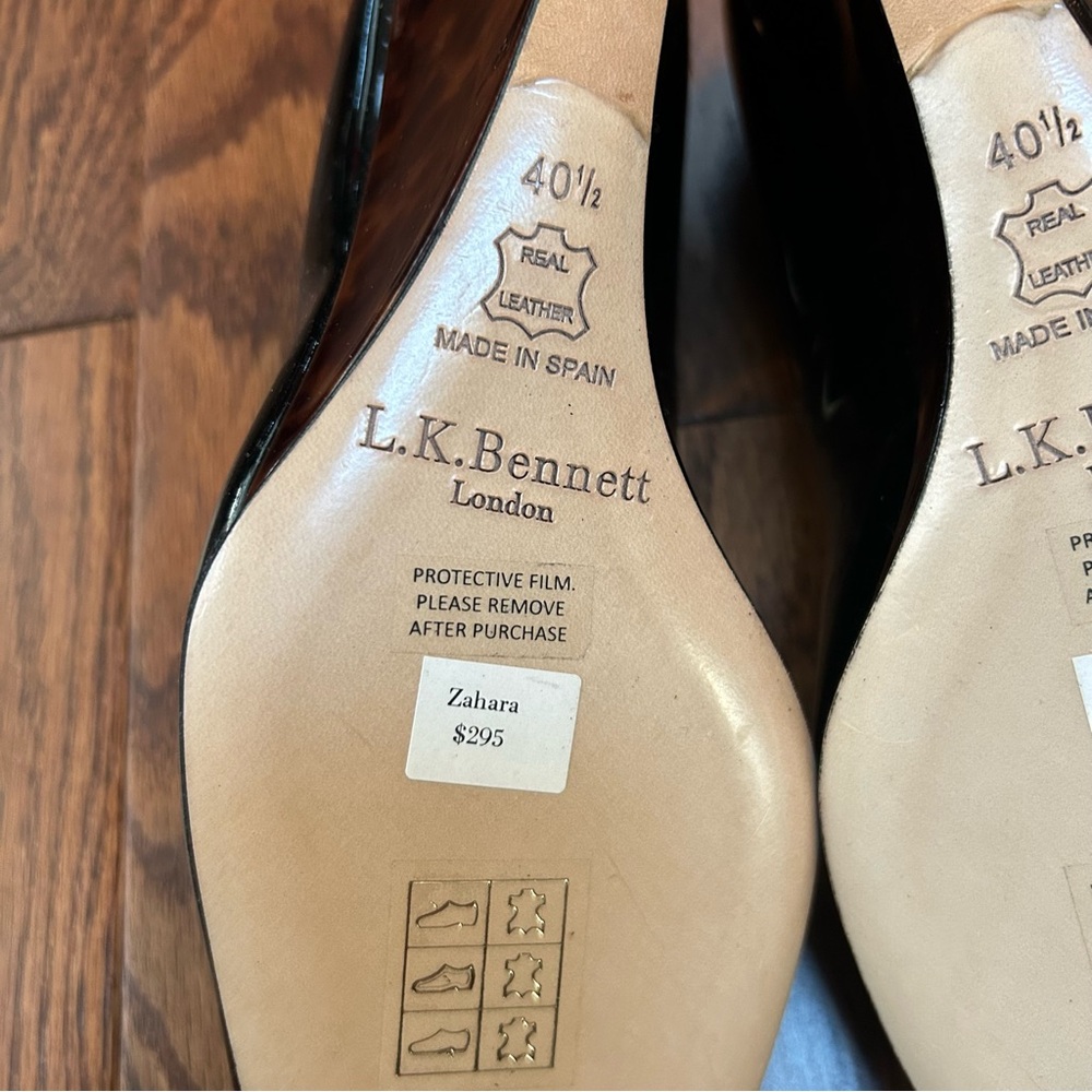 NEW! L.K.Bennett Zahara black patent leather wedge pumps tortoiseshell heel 40.5 - Picture 9 of 9